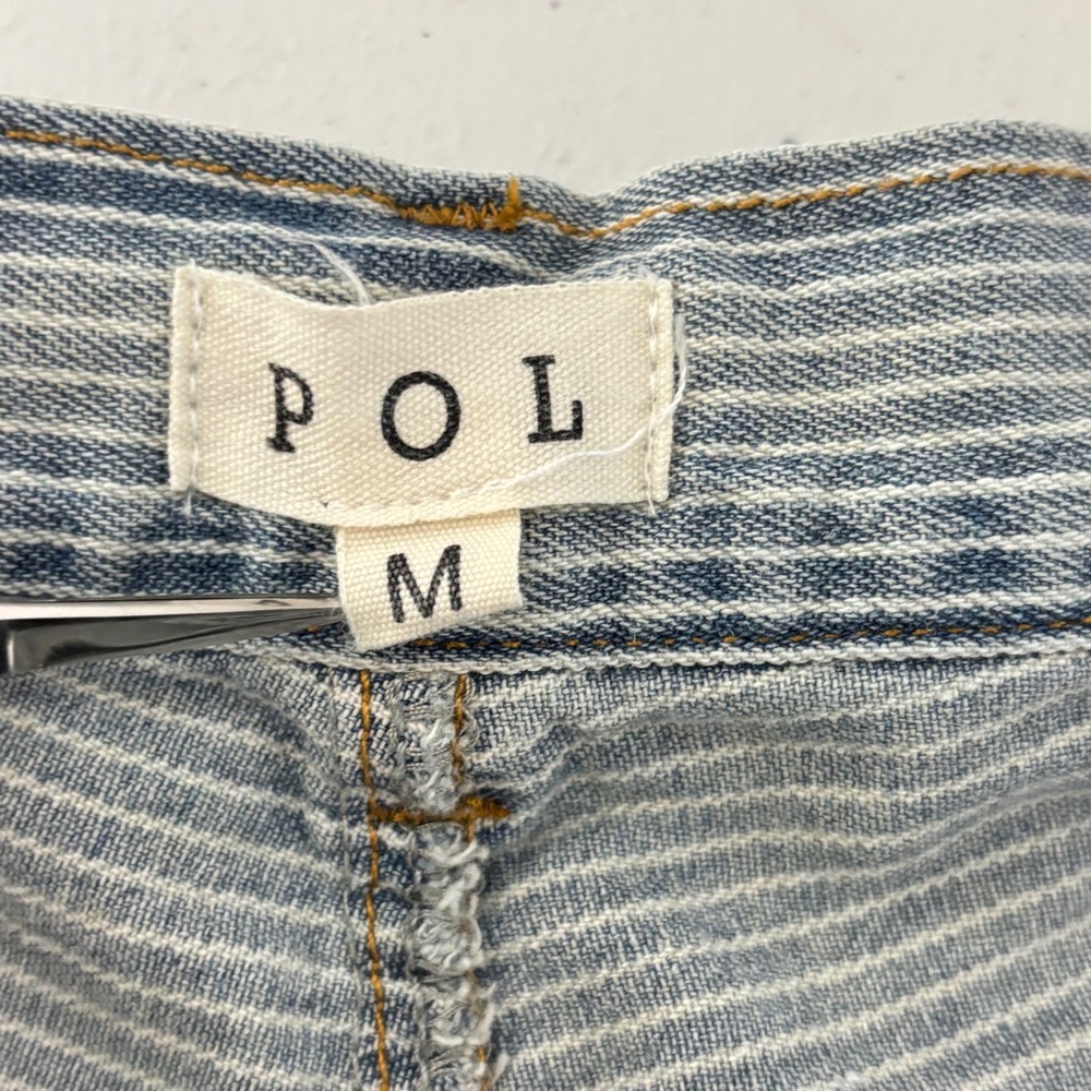 POL Hickory Stripe Distressed Patchwork Wide Leg Relaxed Grunge Denim Pants M - Picture 9 of 11